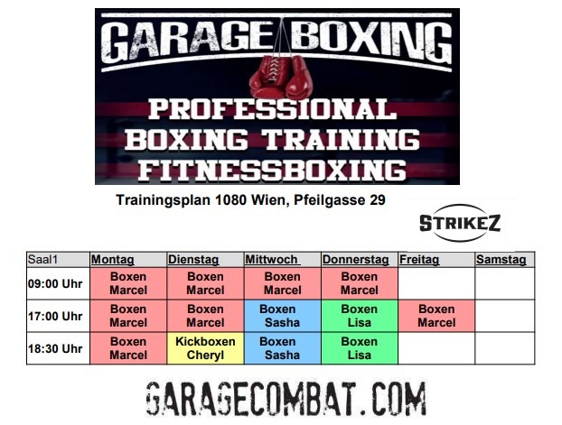 Trainings Schedule Boxing Vienna 1080 Garage Boxing Club